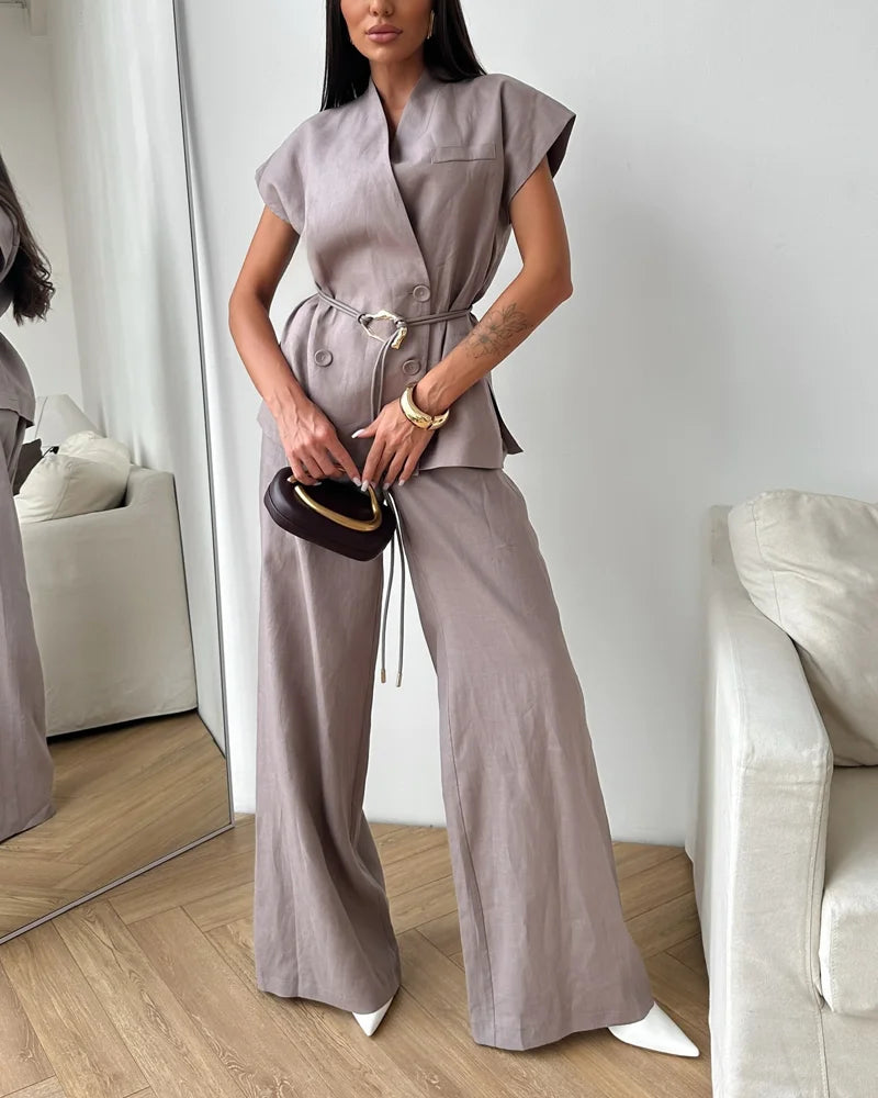 Chic Belted Tailored Set