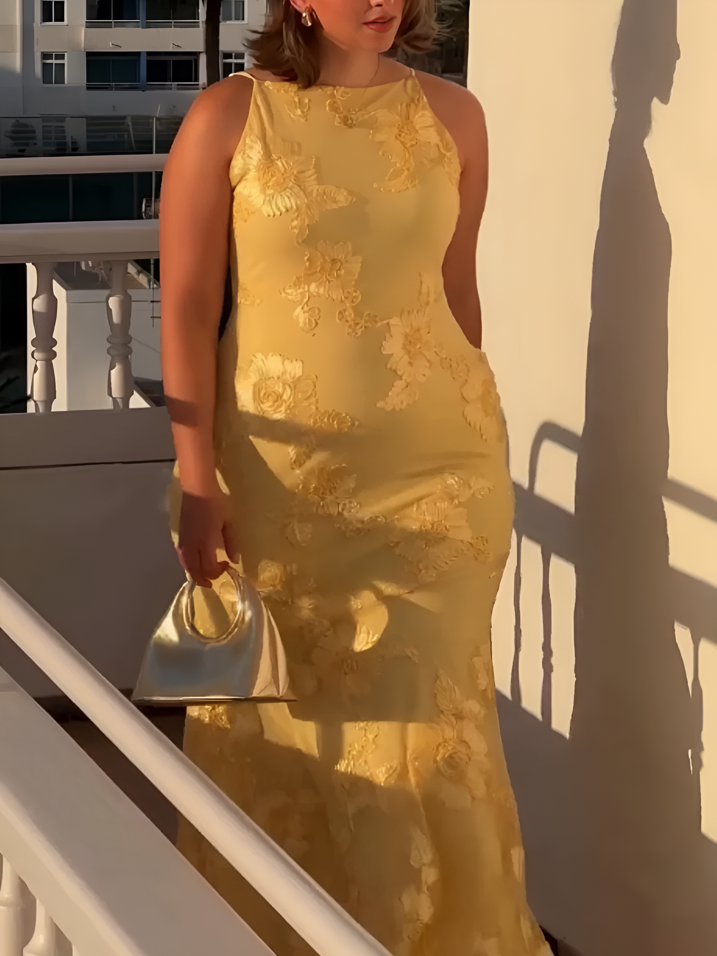 Yellow Jacquard Maxi Dress