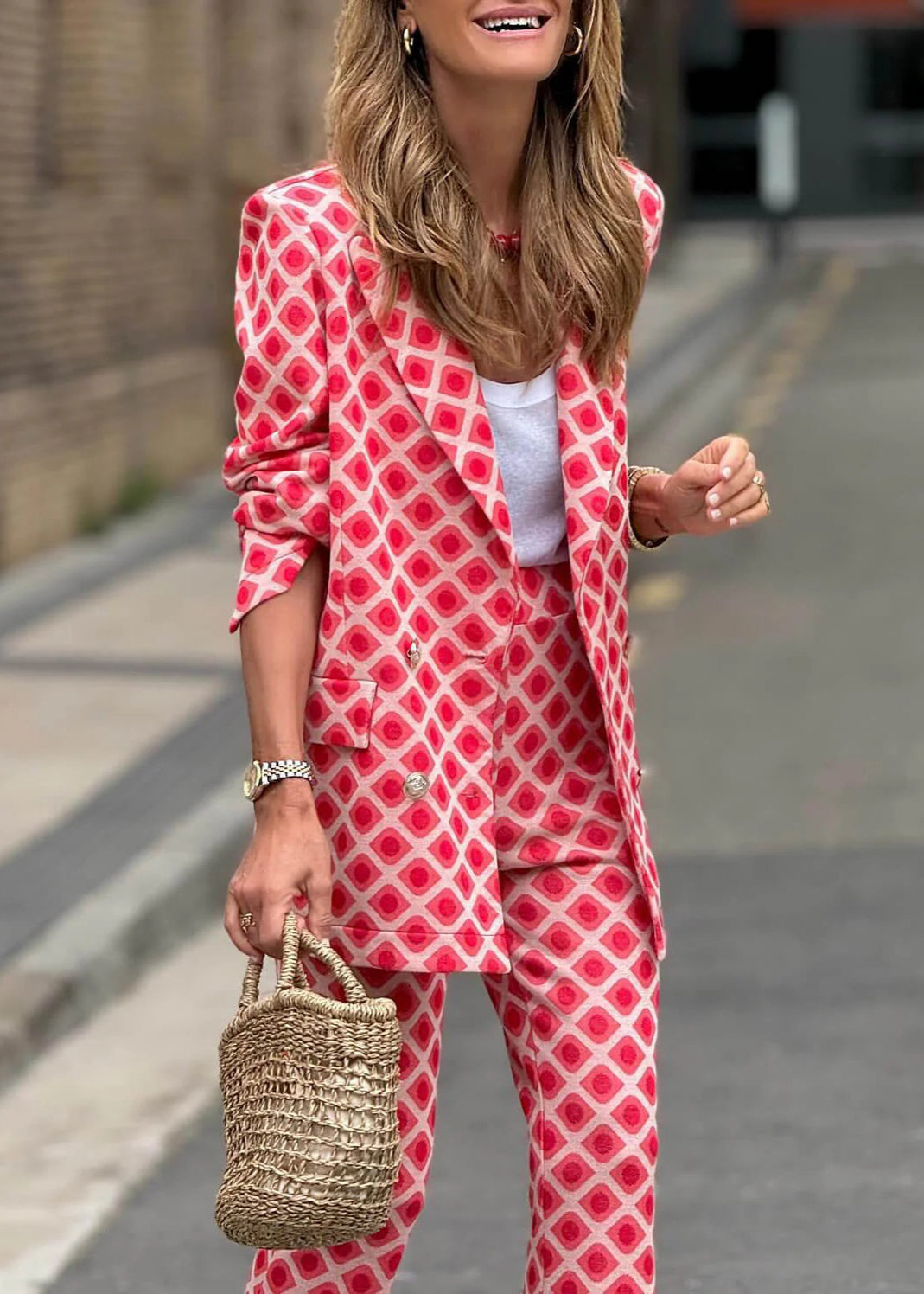 Retro Chic Pink Geometric Print Set