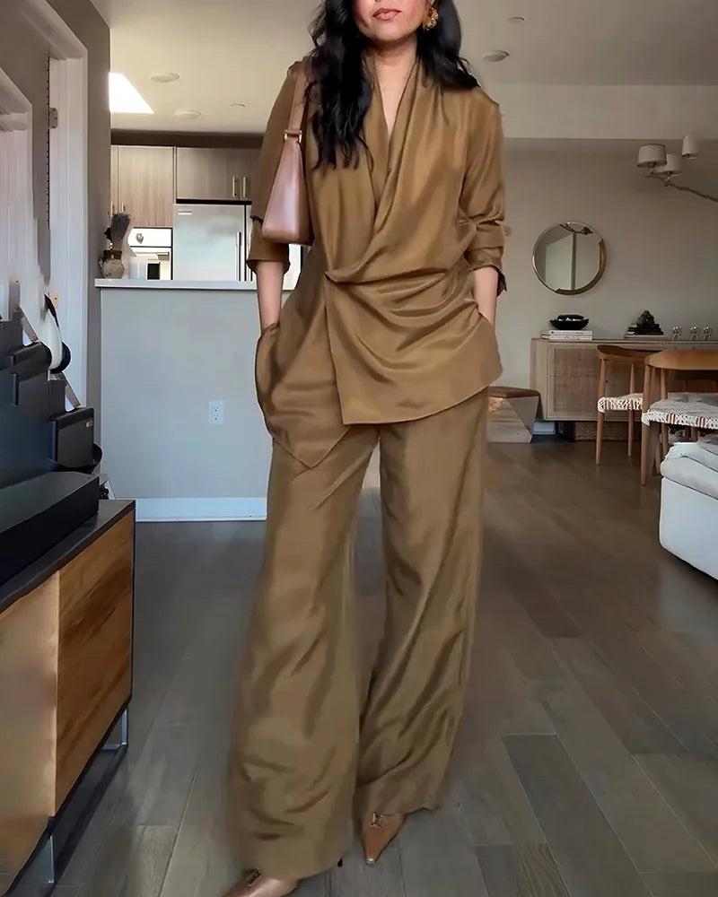 Bella Satin Drape Blazer Pants Set
