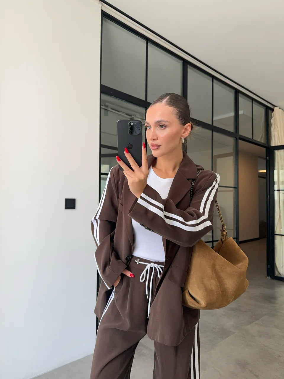 Levvie Stripe-Trim Blazer & Pant Set