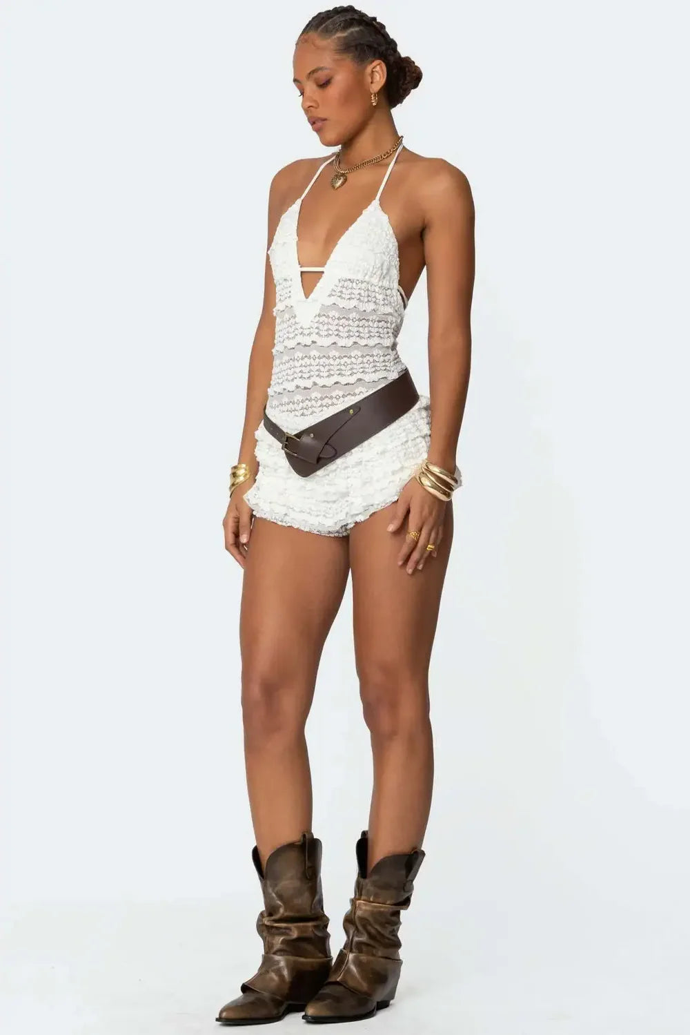 Amelia Ruffled Lace Romper