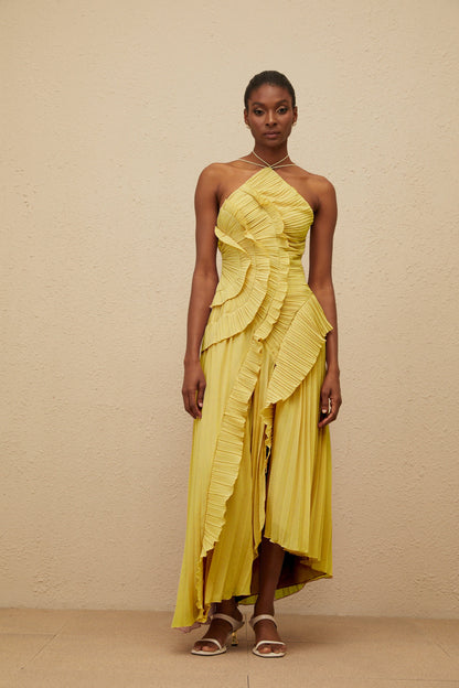 LAVIREA RUFFLED TRIM MIDI DRESS