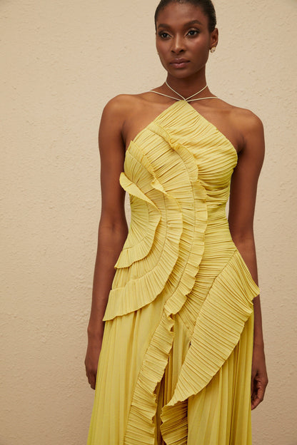 LAVIREA RUFFLED TRIM MIDI DRESS