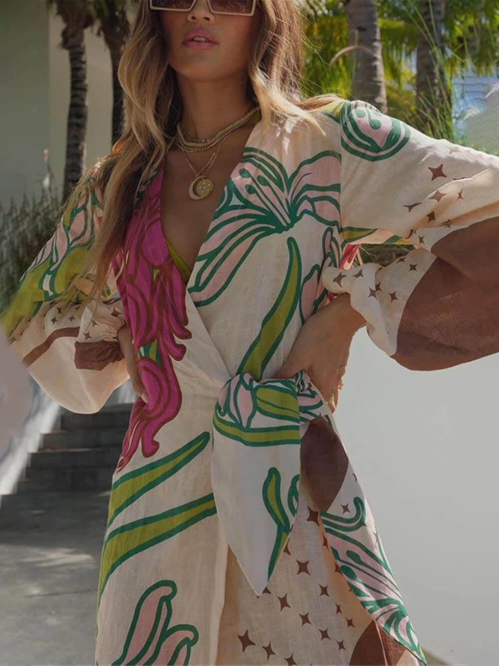 Tracey Linen Blend Unique Print Maxi Dress
