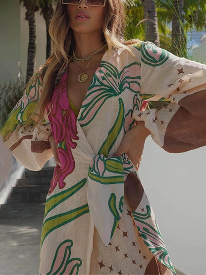 Tracey Linen Blend Unique Print Maxi Dress