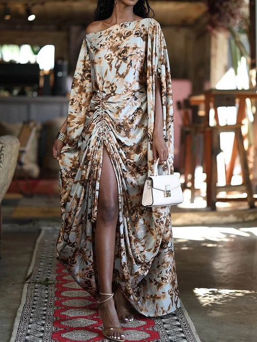 MM | Floral Draped Ruched Maxi Dress