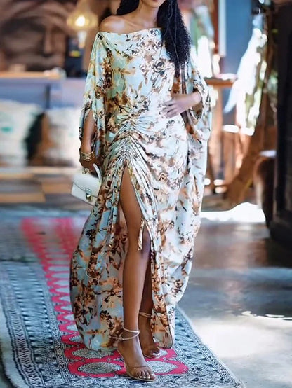 MM | Floral Draped Ruched Maxi Dress