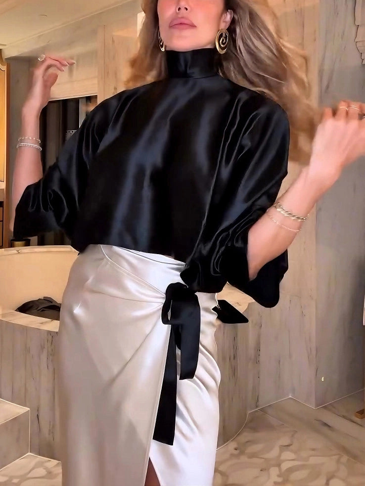 Luxe Noir Satin Wrap Set