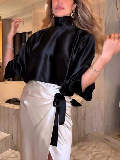 Luxe Noir Satin Wrap Set