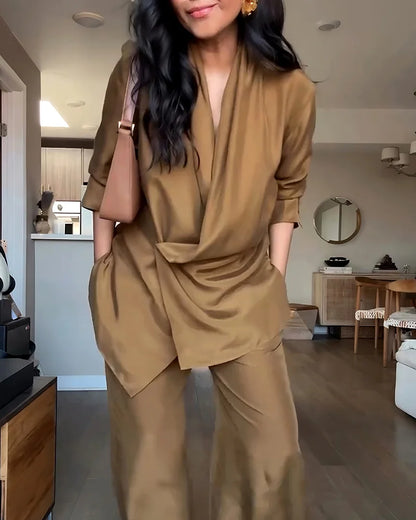 Bella Satin Drape Blazer Pants Set