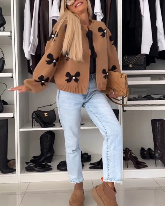 Velour Bow-Tie Cardigan