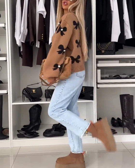 Velour Bow-Tie Cardigan
