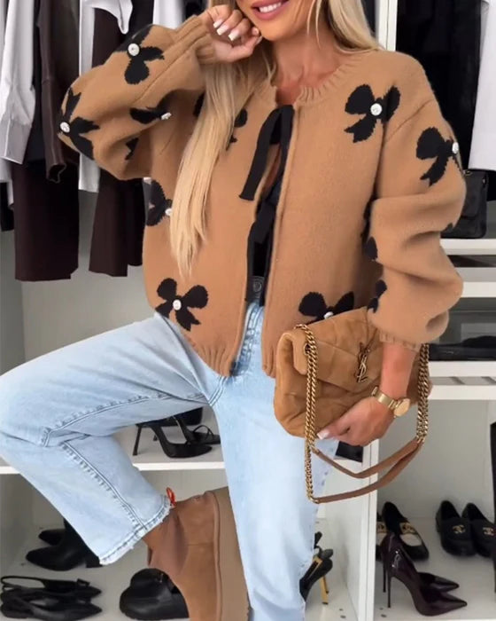 Velour Bow-Tie Cardigan