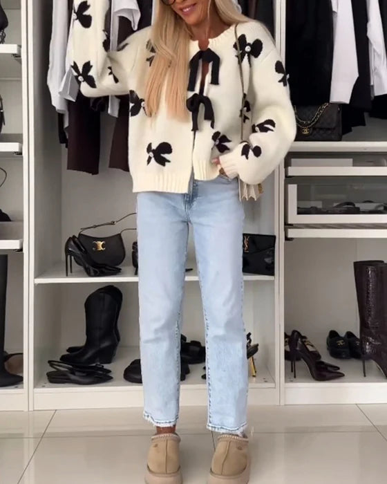 Velour Bow-Tie Cardigan