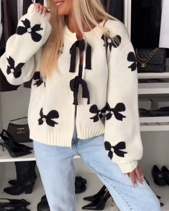 Velour Bow-Tie Cardigan