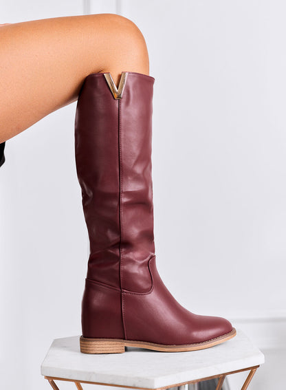RANDA | Burgundy Faux Leather Wedge Boots