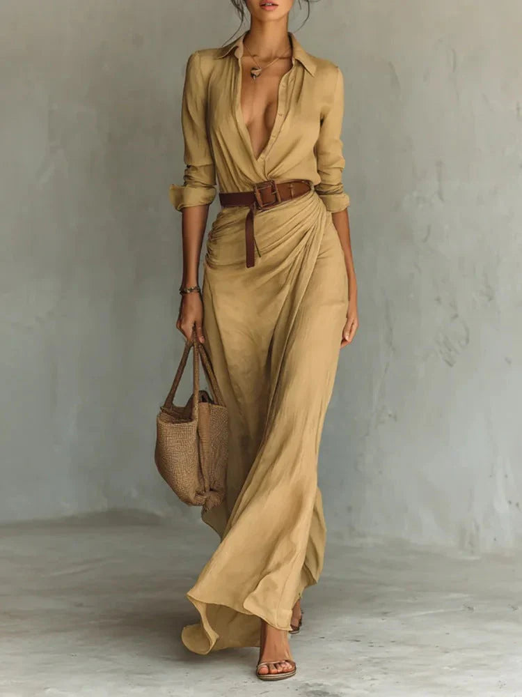 MM | Lapel-Wrap Maxi Dress