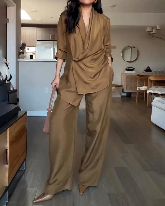 Bella Satin Drape Blazer Pants Set