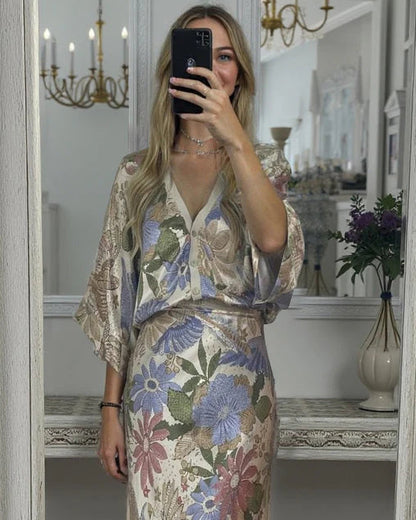 Satin Bloom Off-Shoulder 2-Piece Set