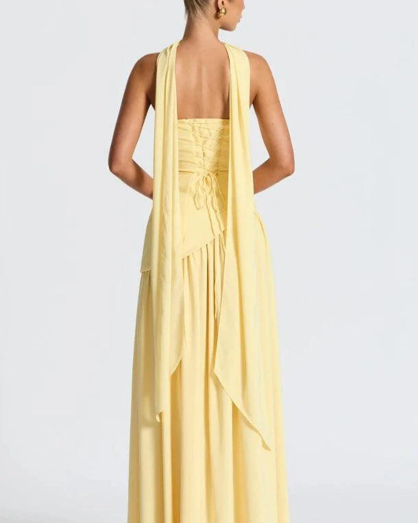 Strapless Slit Ribbon Maxi Dress