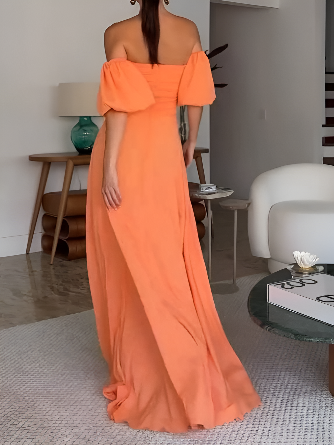 Pleated Tube Top Puff sleeves Maxi Dress