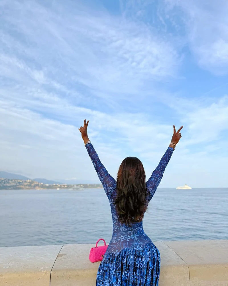 Blue Floral Long Sleeve Maxi Dress