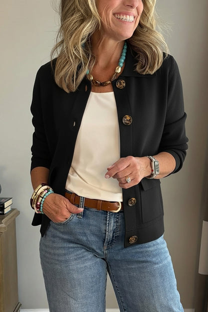 Casual Lapel Pocket Solid Color Jacket