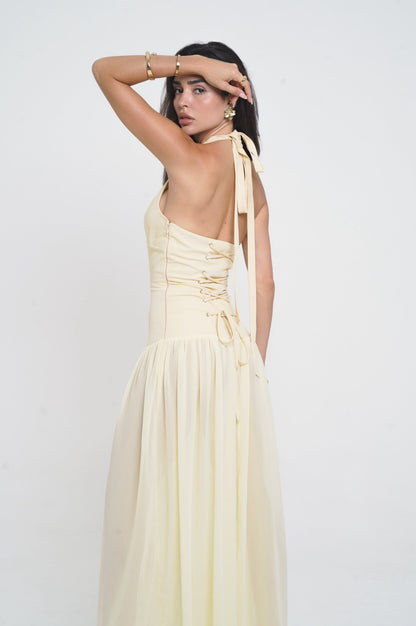 GISELLE SATIN MAXI DRESS LEMON