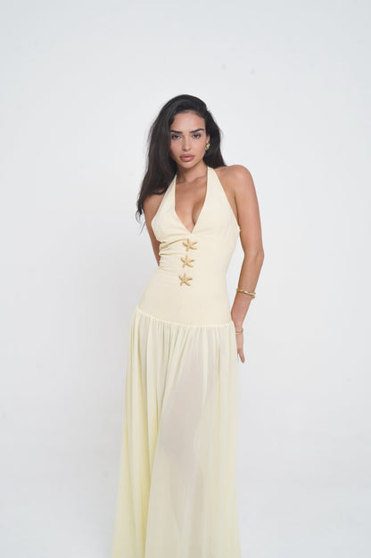 GISELLE SATIN MAXI DRESS LEMON