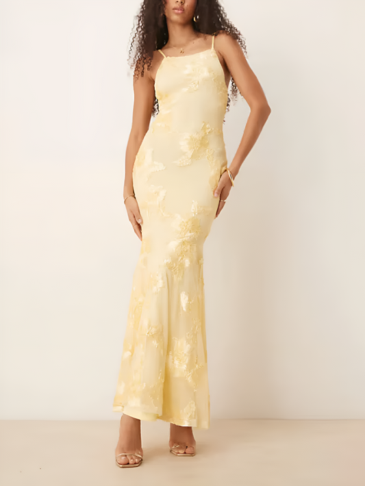 Yellow Jacquard Maxi Dress