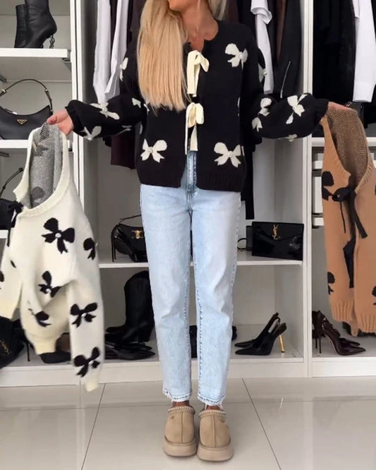 Velour Bow-Tie Cardigan