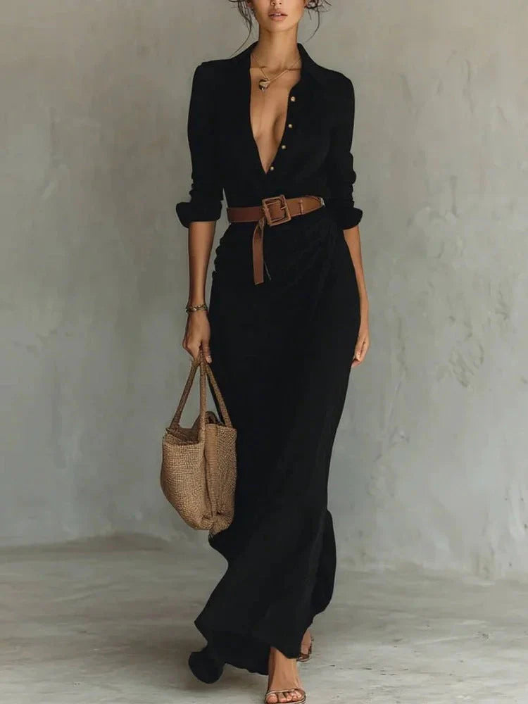 MM | Lapel-Wrap Maxi Dress