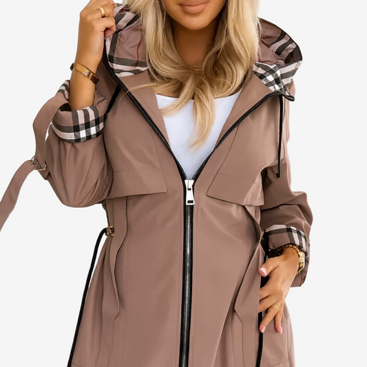 Maeve – Hooded Trench Coat with Check Detail