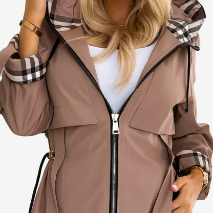 Maeve – Hooded Trench Coat with Check Detail