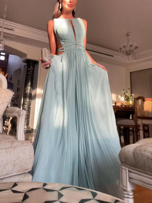 Hollow Back Sleeveless Pleated Maxi Dress