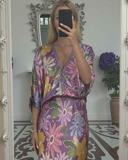 Satin Bloom Off-Shoulder 2-Piece Set