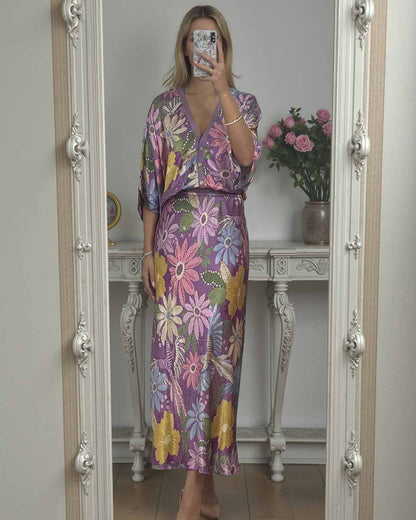 Satin Bloom Off-Shoulder 2-Piece Set