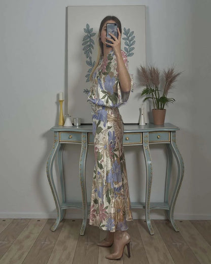 Satin Bloom Off-Shoulder 2-Piece Set