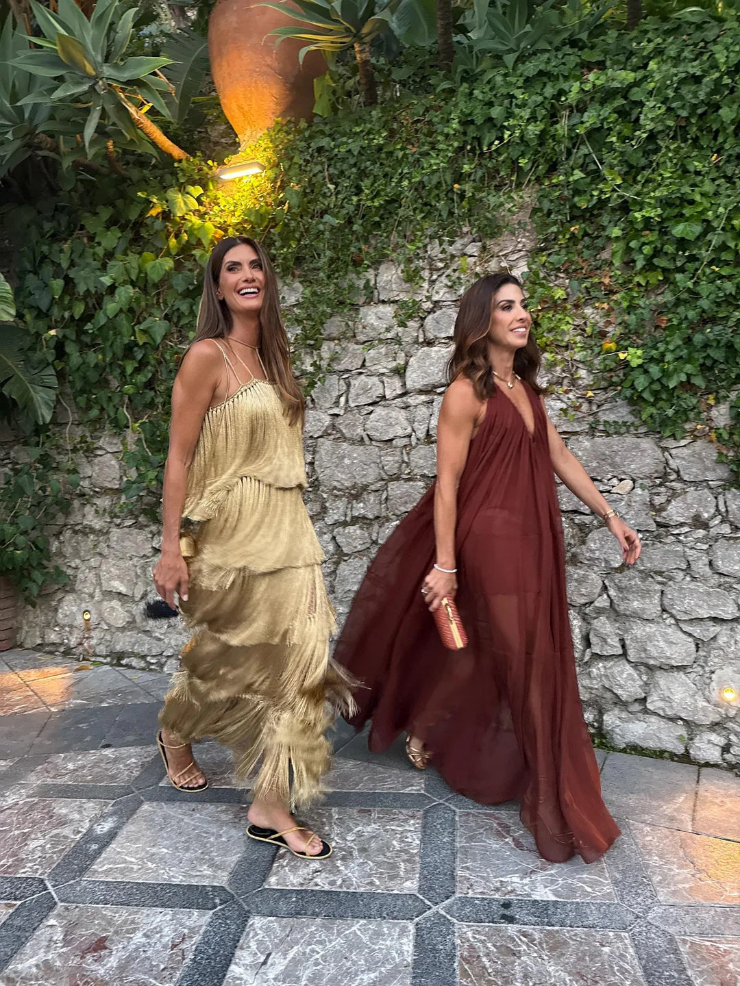 Golden Fringe Textured Maxi Dress