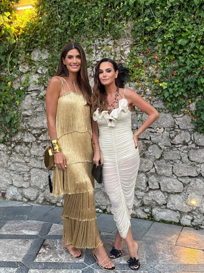 Golden Fringe Textured Maxi Dress