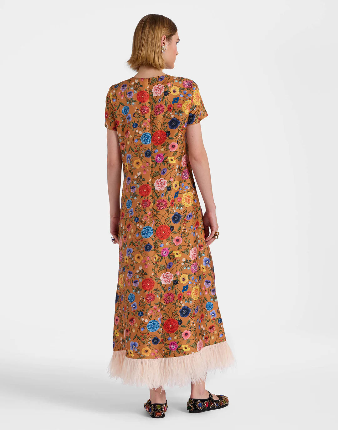 Floral Printed Feather Midi Dress