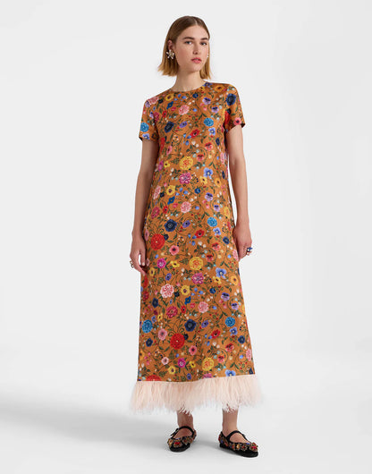 Floral Printed Feather Midi Dress