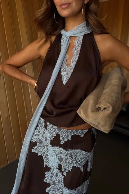 Luna Contrast Satin Maxi Set