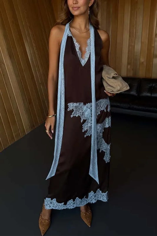 Luna Contrast Satin Maxi Set