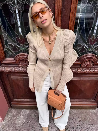 Wave Sleeve Knitted Cardigan