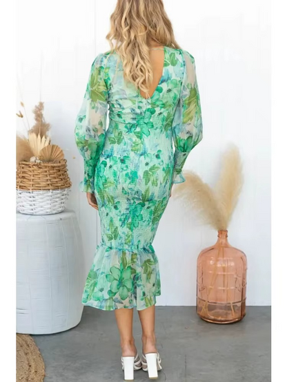 Garden Floral Smocked Midi Dress