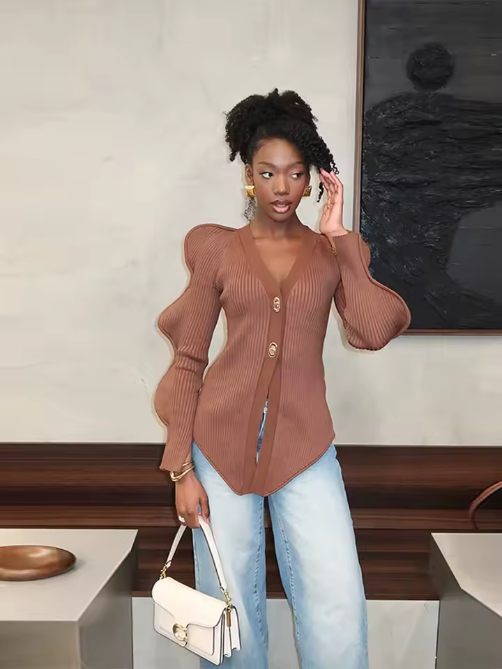 Wave Sleeve Knitted Cardigan