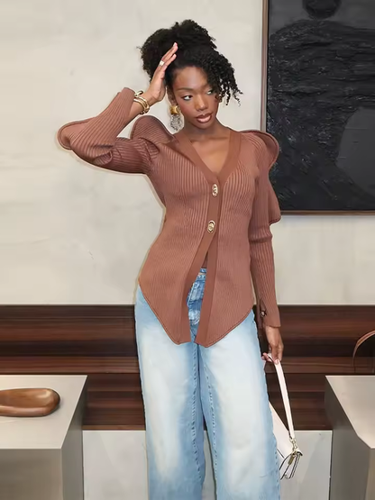 Wave Sleeve Knitted Cardigan