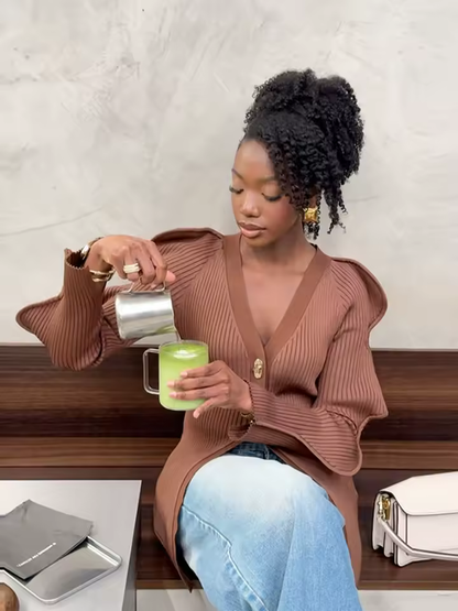 Wave Sleeve Knitted Cardigan